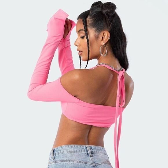 Edikted long sleeve flared off the shoulder crop top size S - Picture 5 of 9